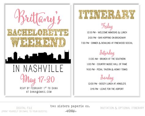 Nashville Bachelorette Itinerary Template